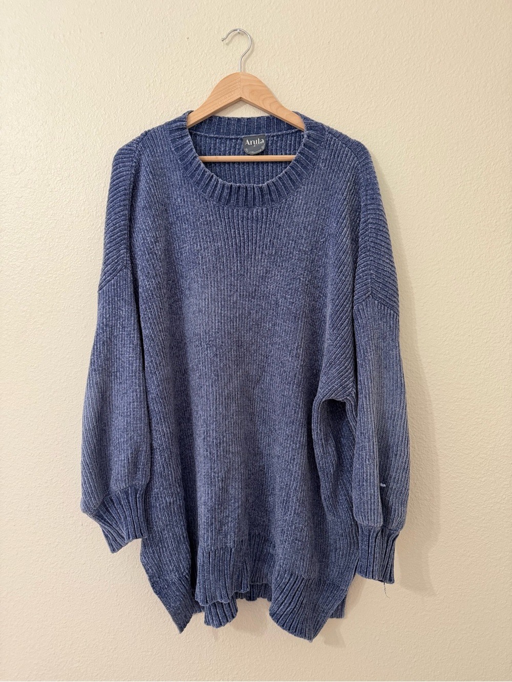 ARULA Dusty Blue Chenille Crewneck Sweater